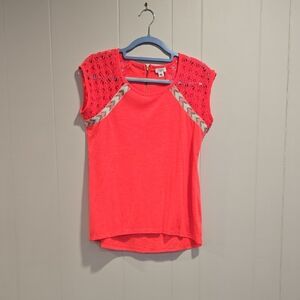Cato Coral Lace Accent Top